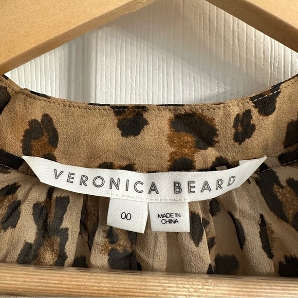 Veronica Beard Blouse Leopard Print Animal Silk Dainty Brown Work Sheer Size 00 - Picture 4 of 5